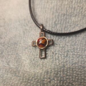 Elegant Silver and Red Cross Pendant Necklace